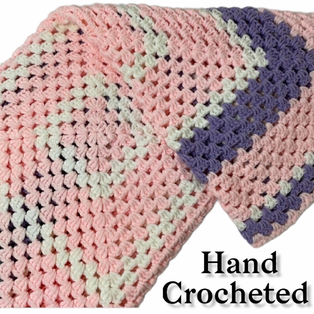 Hand Crocheted Blanket Handmade Quilt Hand Crafted Quilt Colorful Knit Lavender - Picture 10 of 12